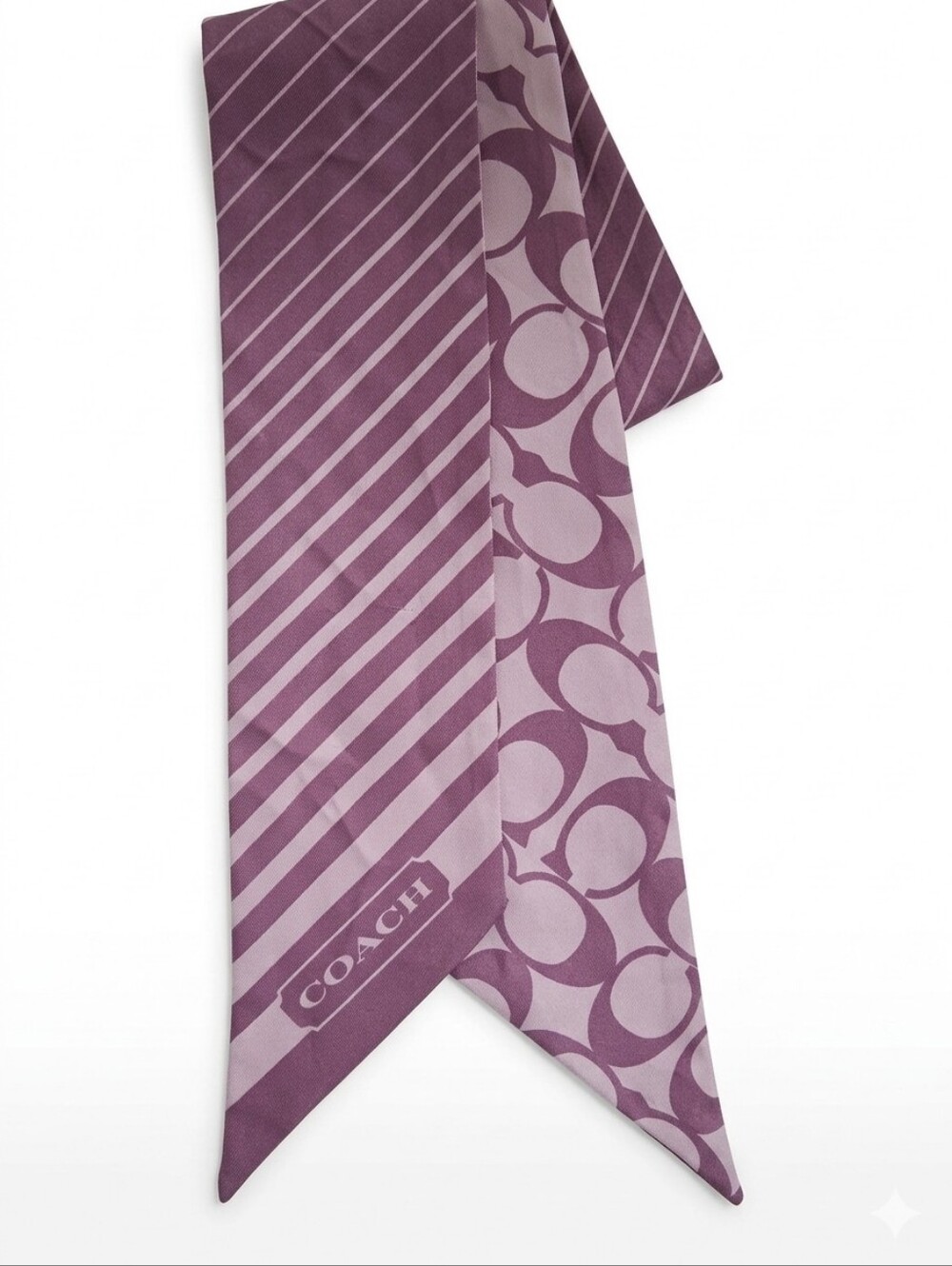 Coach Signature C Stripe Reversible Silk Skinny Scarf Twilly Lavender